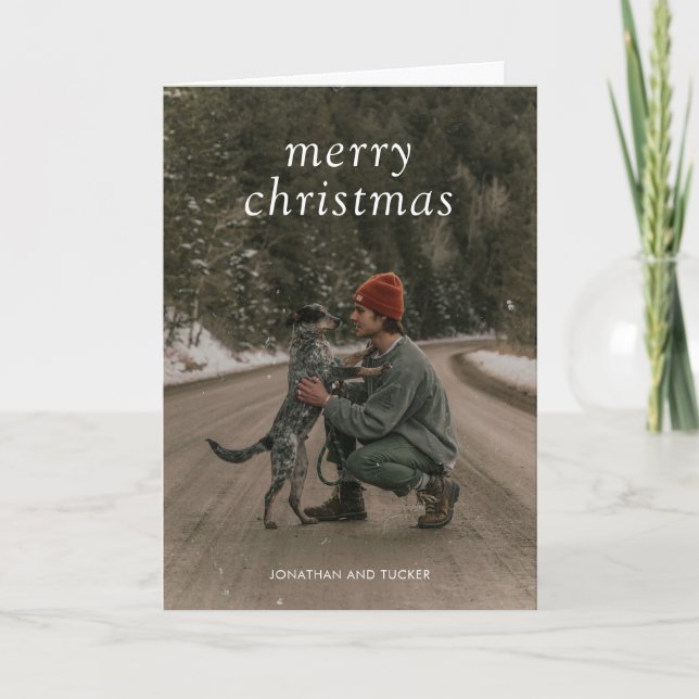 Simple Green Photo Modern Christmas Holiday Card (Front)