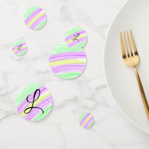 Simple green purple watercolor add your monogram n confetti