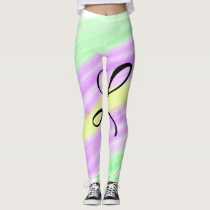 Simple green purple watercolor add your monogram n leggings