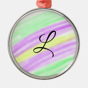 Simple green purple watercolor add your monogram n metal ornament