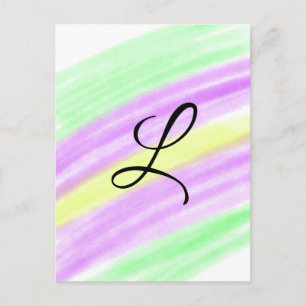 Simple green purple watercolor add your monogram n postcard
