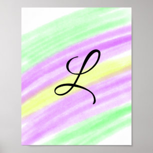 Simple green purple watercolor add your monogram n poster