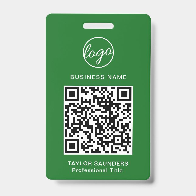 Simple Green QR Code Employee ID Badge (Front)