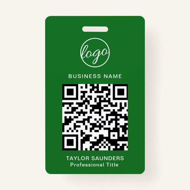 Simple Green QR Code Employee ID ID Badge (Front)