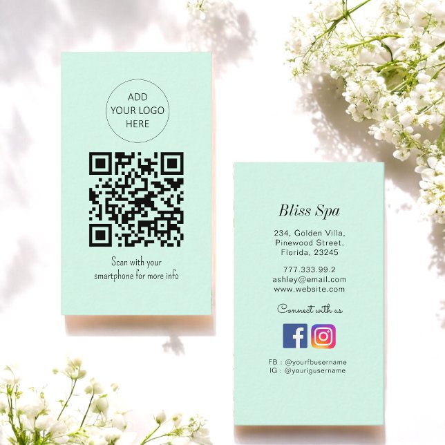 Simple Green QR Code Spa Salon Business Card (Creator Uploaded)