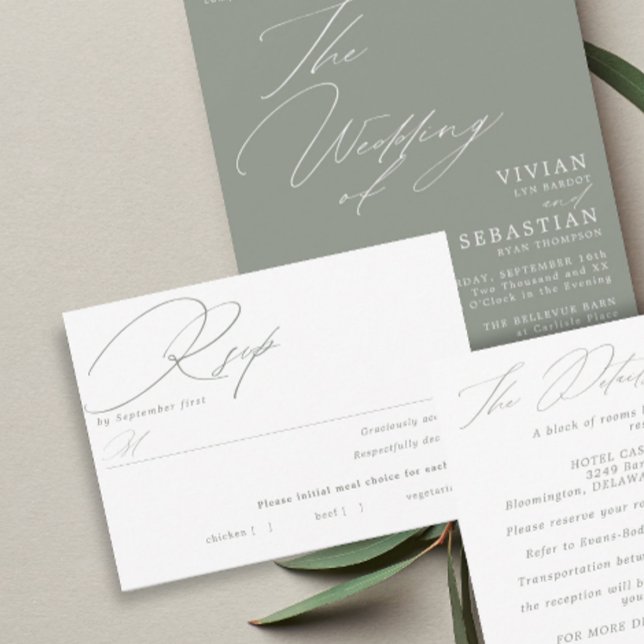 Simple Green Sage White Meal Choice RSVP Card (Creator Uploaded)