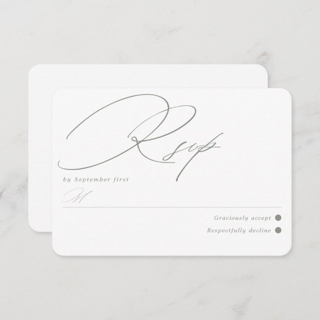 Simple Green Sage White  RSVP Card (Front/Back)