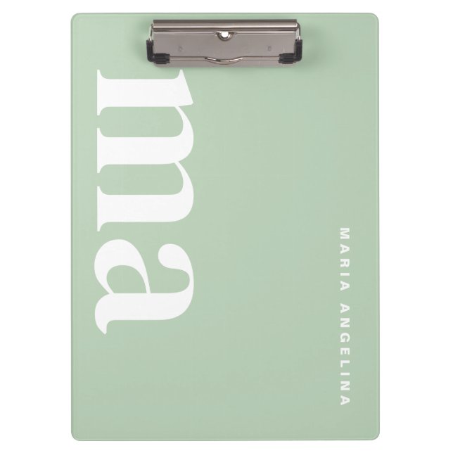 Simple Green School Monogram Name  Clipboard (Front)