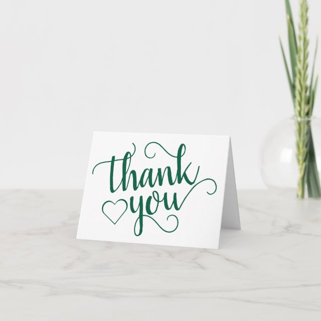 Simple Green Script | Hunter Flourish Heart Photo Thank You Card (Front)