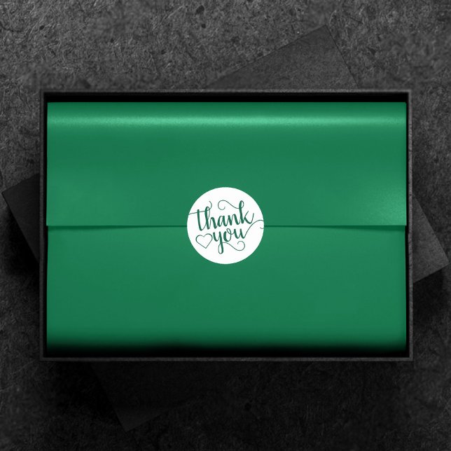 Simple Green Script | Hunter Flourish Thank You Classic Round Sticker (Creator Uploaded)
