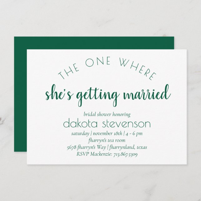 Simple Green Script | One Where She Gets Married Invitation (Front/Back)