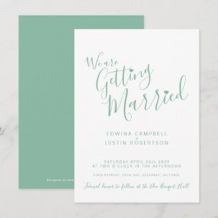 Simple green script text on white wedding invitation