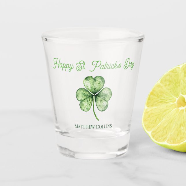 Simple Green Shamrock Name Happy St. Patrick's Day Shot Glass