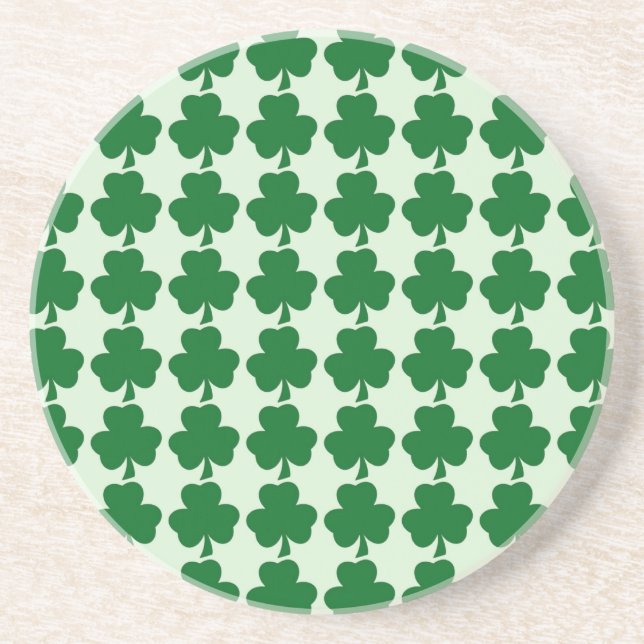 Simple Green Shamrock Pattern Sandstone Coaster (Front)