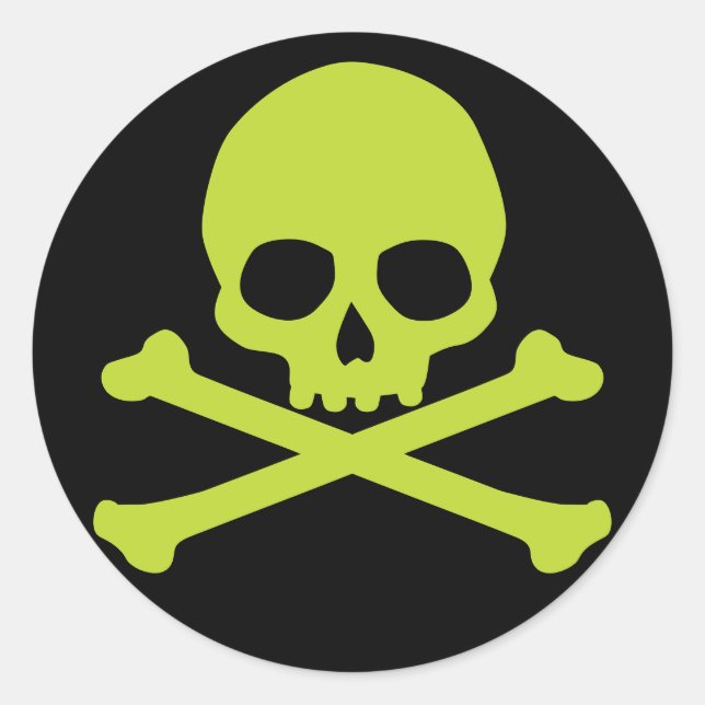 Simple Green Skull and Crossbones Classic Round Sticker (Front)