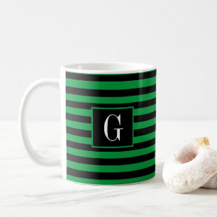 Simple Green Striped Father's Day Initial Gift Coffee Mug