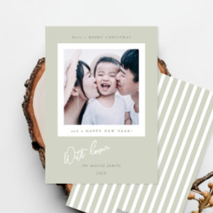 Simple Green Stripes Christmas Photo Card