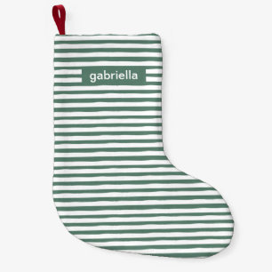 Simple Green Stripes with Name Small Christmas Stocking