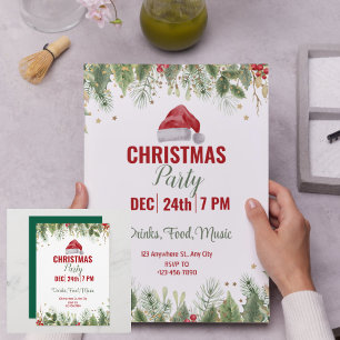 Simple Green Watercolor Floral Christmas Party Invitation