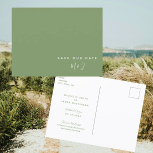 Simple Green Wedding Save the Date Postcard