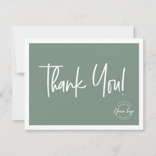 Simple Green White Company Logo Social Thank You Card