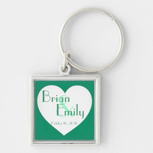 Simple green white heart customisable keychain (Front)