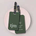 Simple Green White Masculine Monogram Luggage Tag<br><div class="desc">Simple elegant customisable luggage tag design with green background,  white bold monogram.</div>
