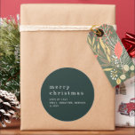 Simple Green White Names Merry Christmas  Classic Round Sticker<br><div class="desc">Simple Dark Green White Names Merry Christmas. Contemporary elegant minimalism with this fully customisable festive design.  Easily personalise the text and can be changed to any colours of your choice via the customise further option.</div>