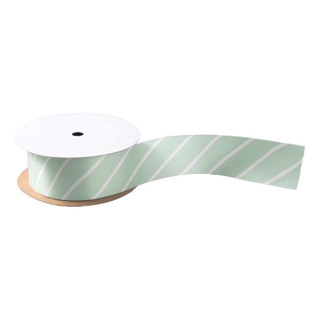 Simple Green White Pastel Stripes Satin Ribbon (Spool)