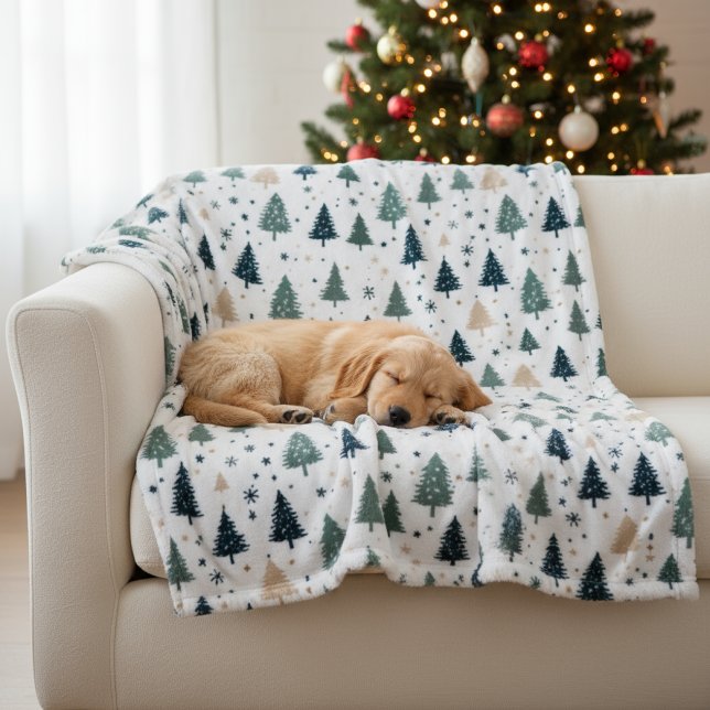 Simple Green White Pine Forest Tree Fleece Blanket (Creator Uploaded)