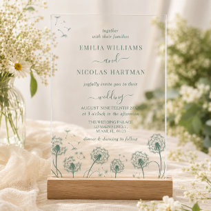 Simple Green Wildflower Wedding  Acrylic Invitations