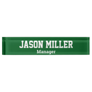 Simple Green with White Lettering Nameplate