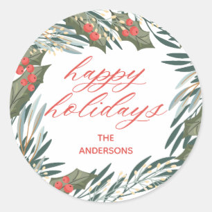 Simple Green Wreath Classic Christmas Sticker