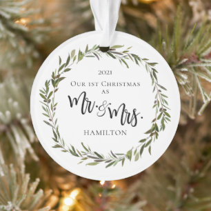 Simple Green Wreath First Christmas Photo Ornament