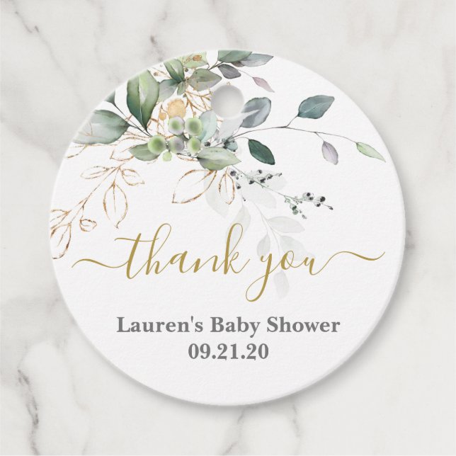 Simple Greenery Baby Shower Favour Tags (Front)