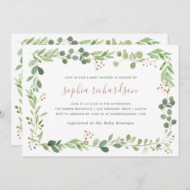 Simple Greenery | Baby Shower Invitation (Front/Back)