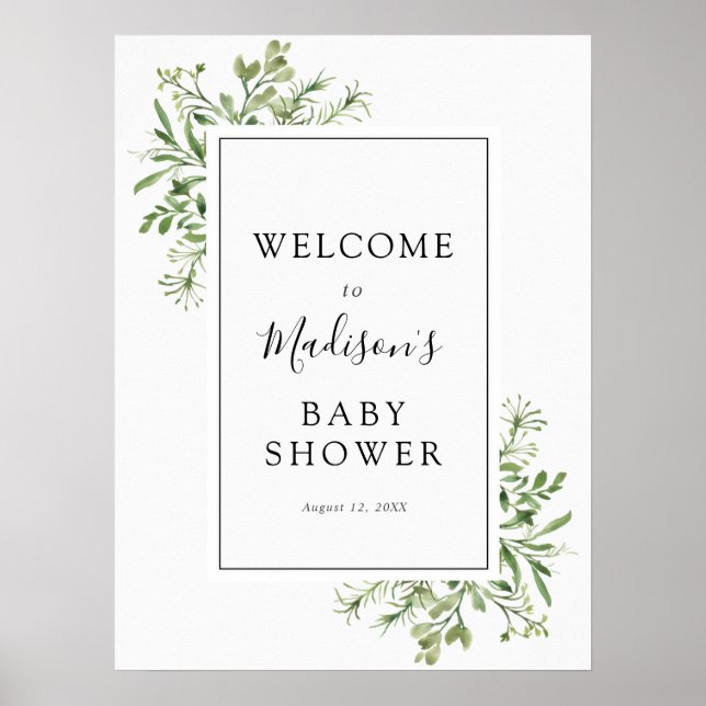 Simple Greenery Baby Shower Welcome Poster (Front)