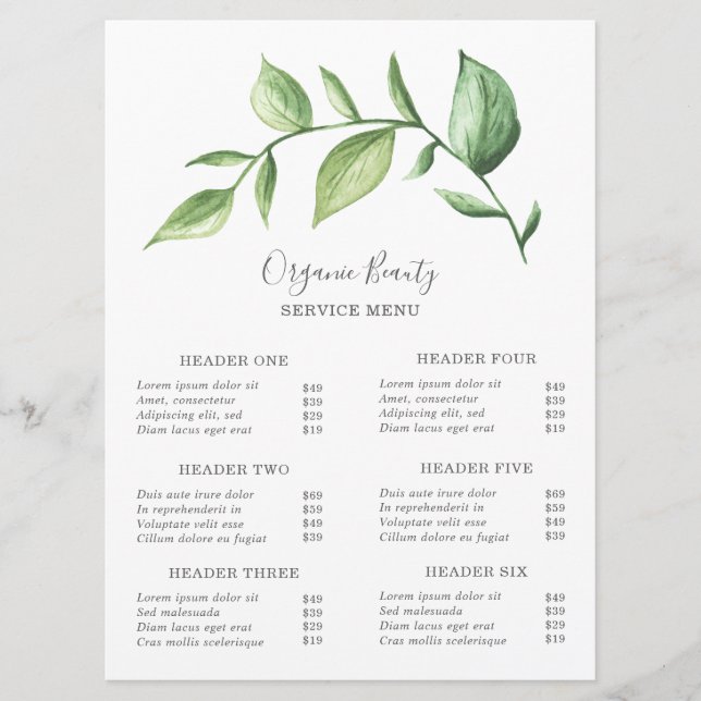 Simple Greenery Beauty Salon Price List (Front)