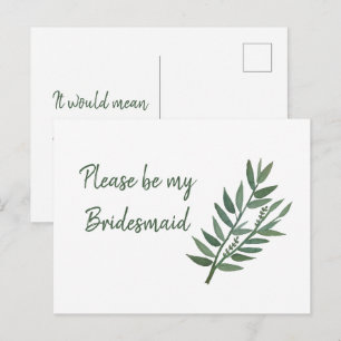 Simple Greenery Botanical Bridesmaid Proposal Postcard