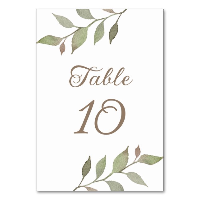 Simple Greenery Botanical Leaves Wedding Table Number (Front)