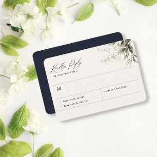 Simple Greenery Botanical Navy RSVP Card