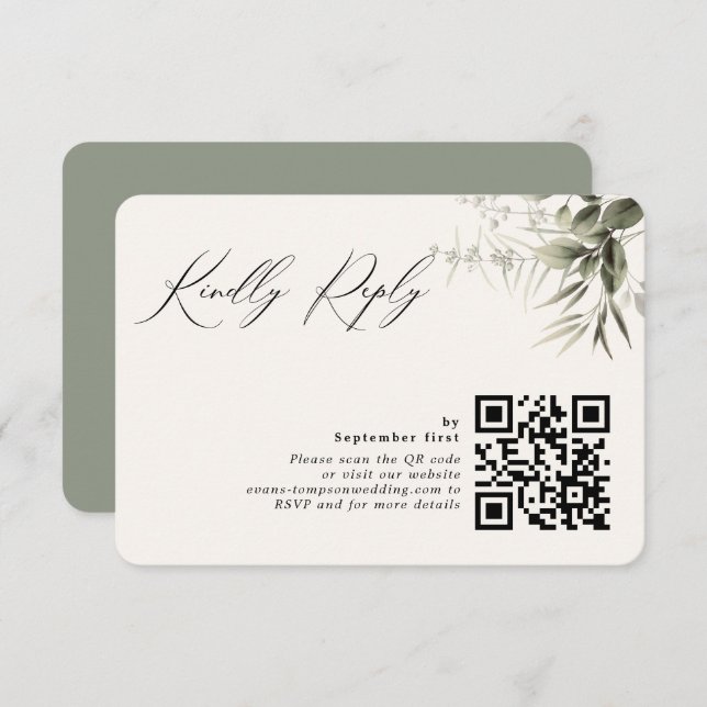 Simple Greenery Botanical QR Code RSVP Card (Front/Back)