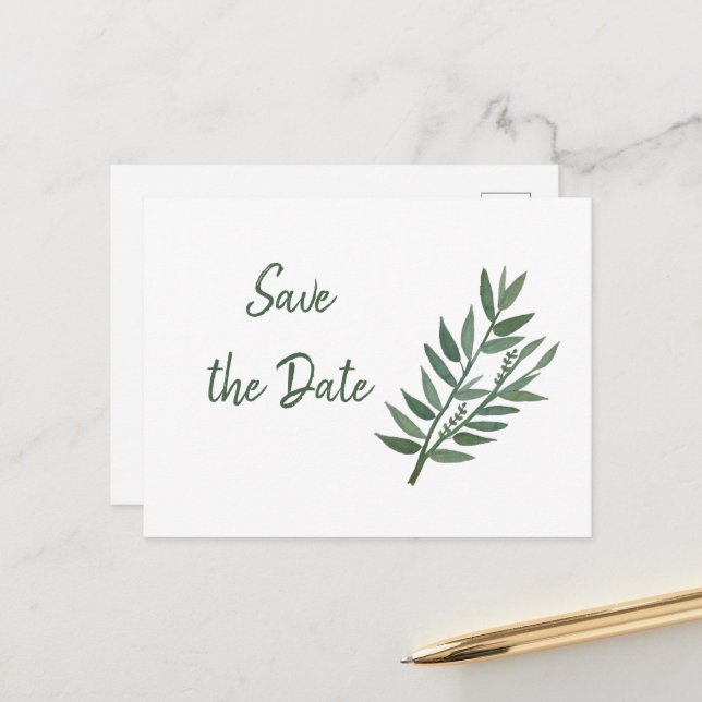Simple Greenery Botanical Save the Date   Postcard (Front/Back In Situ)