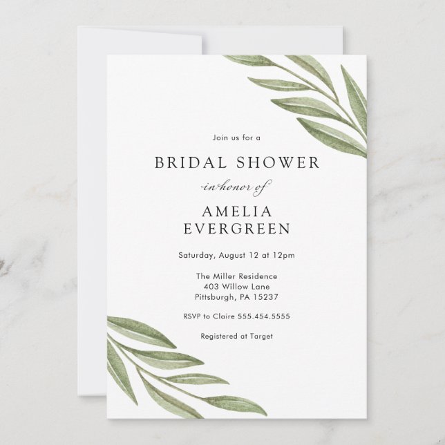 Simple Greenery Branches Bridal Shower Invitation (Front)