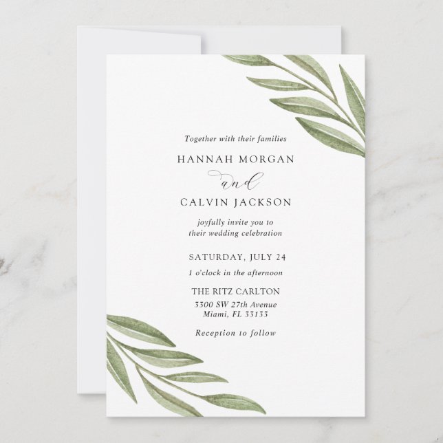 Simple Greenery Branches Wedding Invitation (Front)