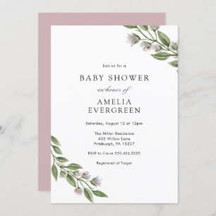 Simple Greenery Branches with Lavender Baby Shower Invitation
