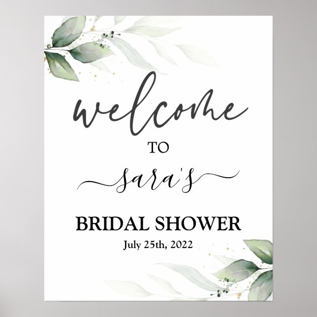 Simple Greenery Bridal Shower Welcome sign (Front)
