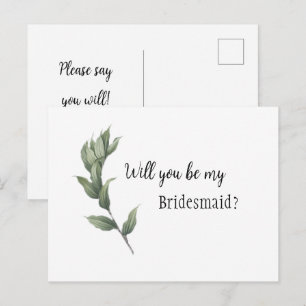 Simple Greenery Bridesmaid Proposal Postcard