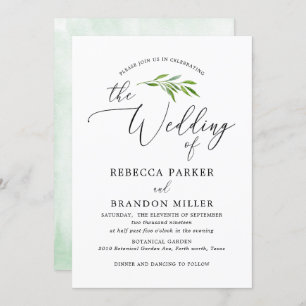 Simple Greenery Calligraphy Rustic Wedding Invitation