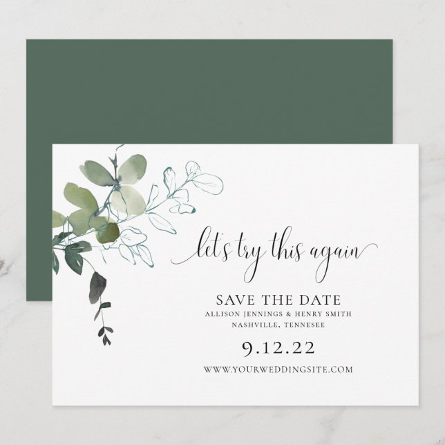 Simple Greenery Change the Date Wedding Save The D (Front/Back)